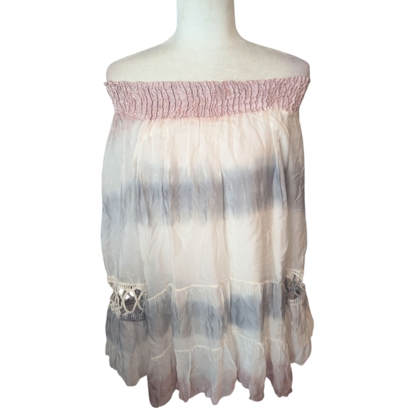 Tempo Paris Boho Tie-Dye Blouse Crochet Inlay Bell Sleeves NWT Sz XL - Picture 4 of 9